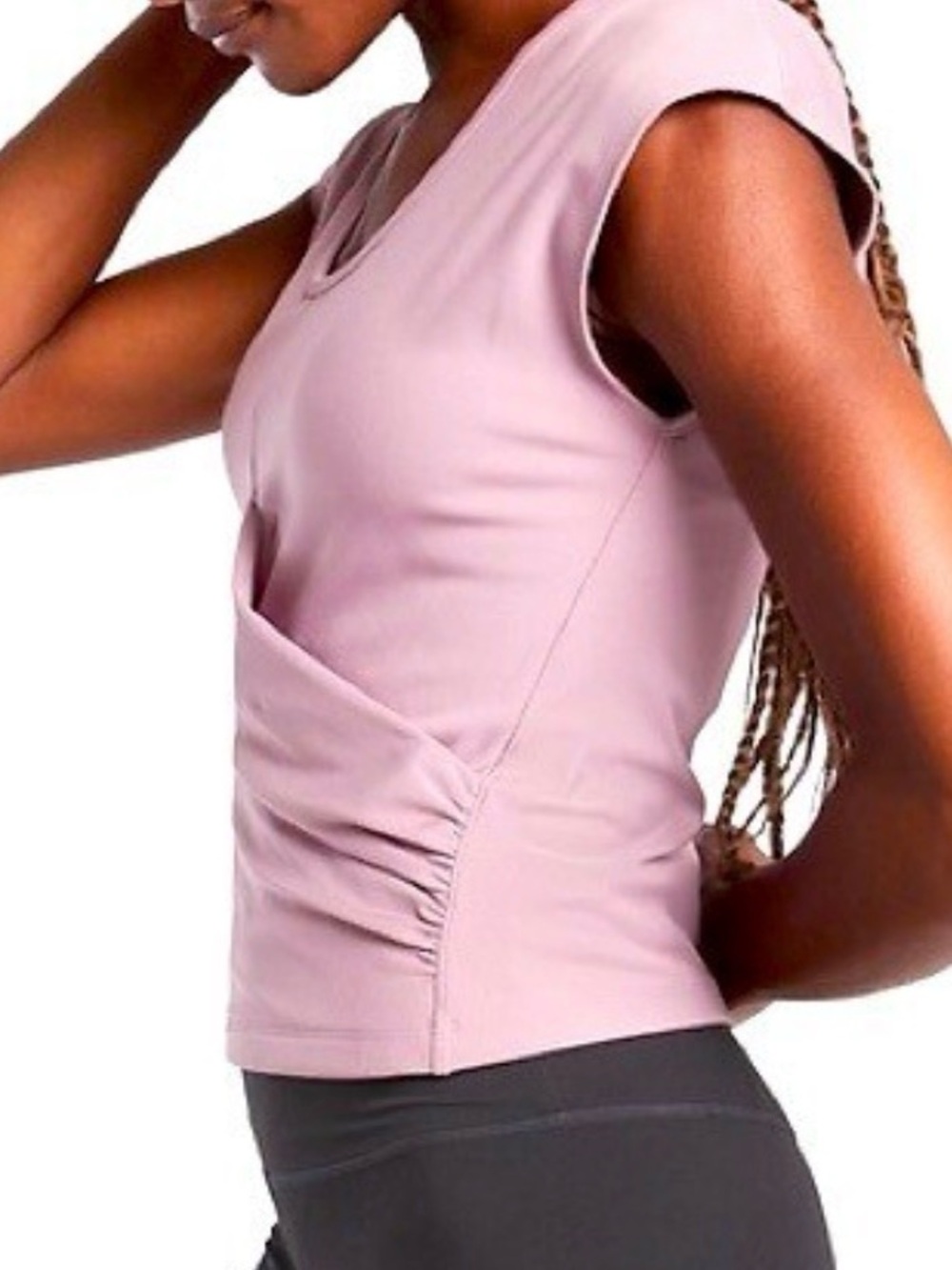 ATHLETA Bayview Tee Size Small Purple Faux Wrap Athleisure Women's MSRP $59